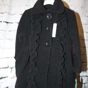NWT! BLACK Copper Key ruffled dress coat with pockets, sz 2-3!